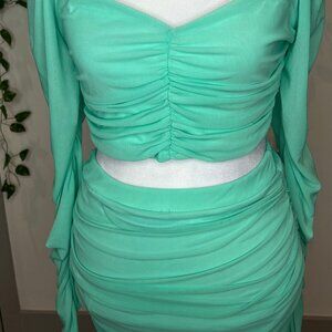 Fashion Nova Mini Ruched Skirt Set Size Medium - Mint